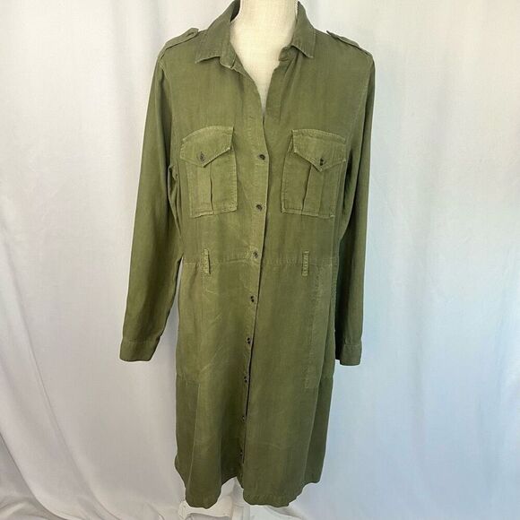 Cloth & Stone Anthropologie Women’s L Shirt Button Down Dress Olive Green Mini L - Picture 1 of 11